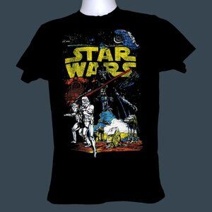 Star Wars Mens Graphic T-Shirt Medium Black Darth Vader Stormtroopers